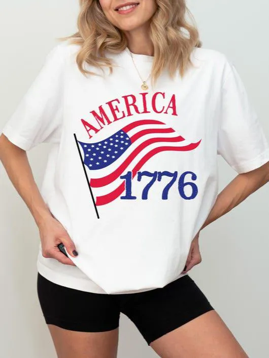 America 1776 250th Anniversary Commemorative American Flag Pattern T-shirt