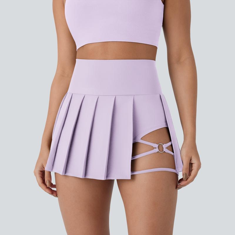 High-Waisted Pleated 2-in-1 Active Mini Skirt with Shorts