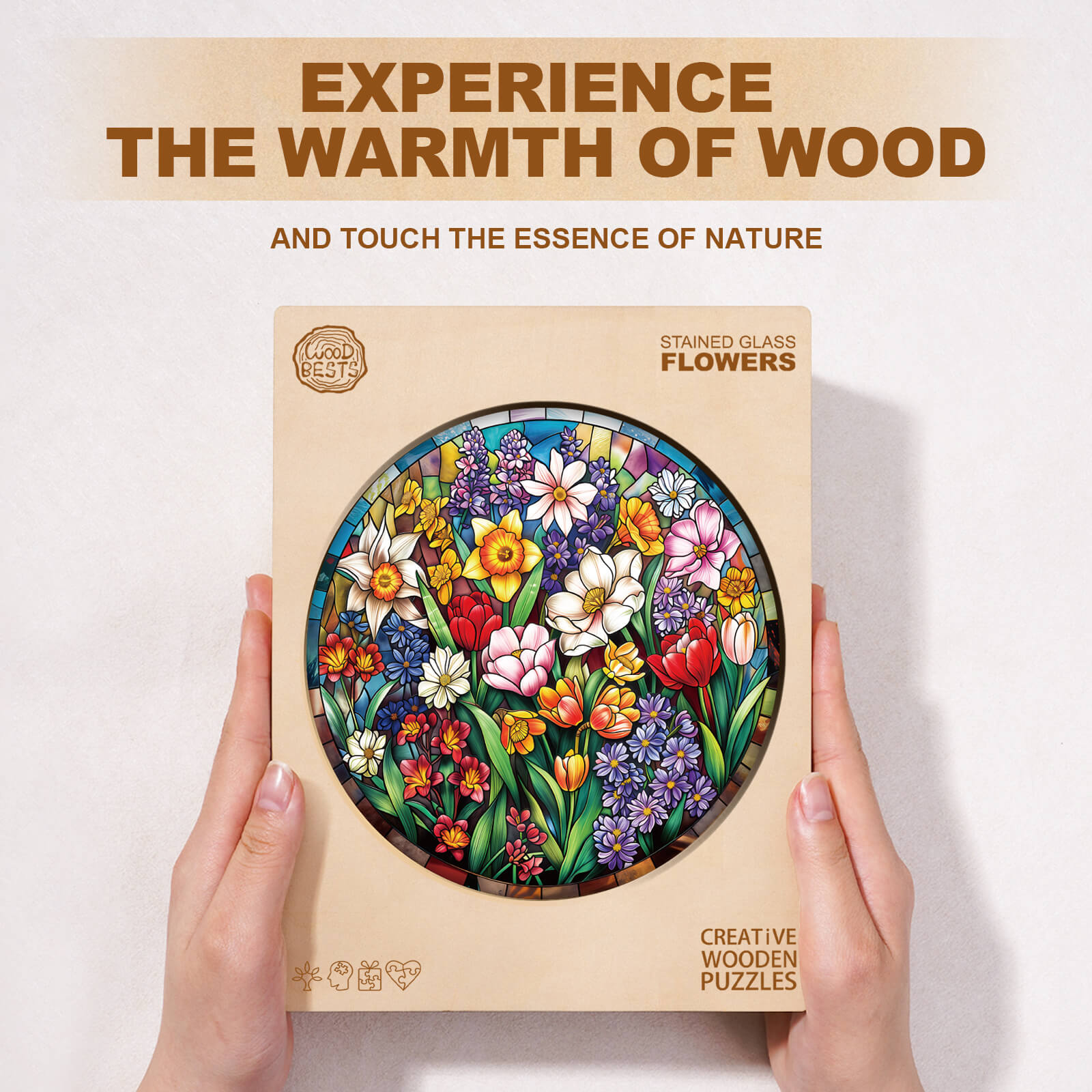 Stained Glass Flowers Wooden Jigsaw Puzzle