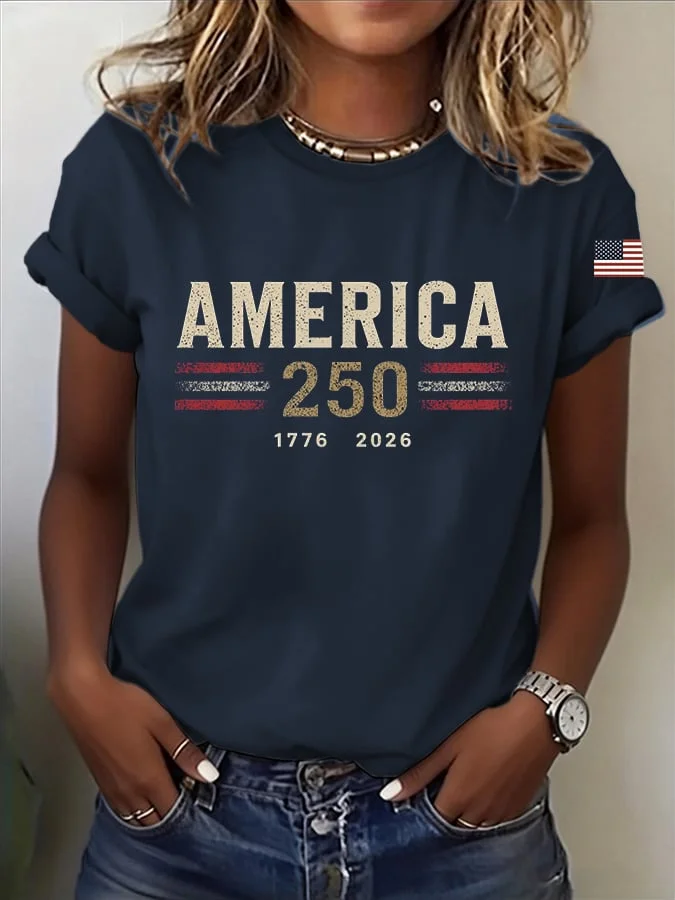 Women's Short Sleeve T-shirt Summer Navyblue Independence Day (Flag) Printing Jersey Crew Neck Daily Going Out Casual Top