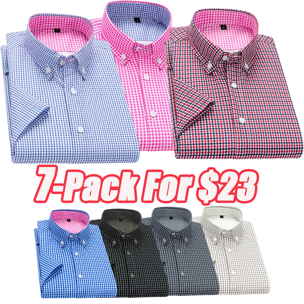 3pcs Men's Shirt Short Sleeve Business Formal Striped Solid Color
