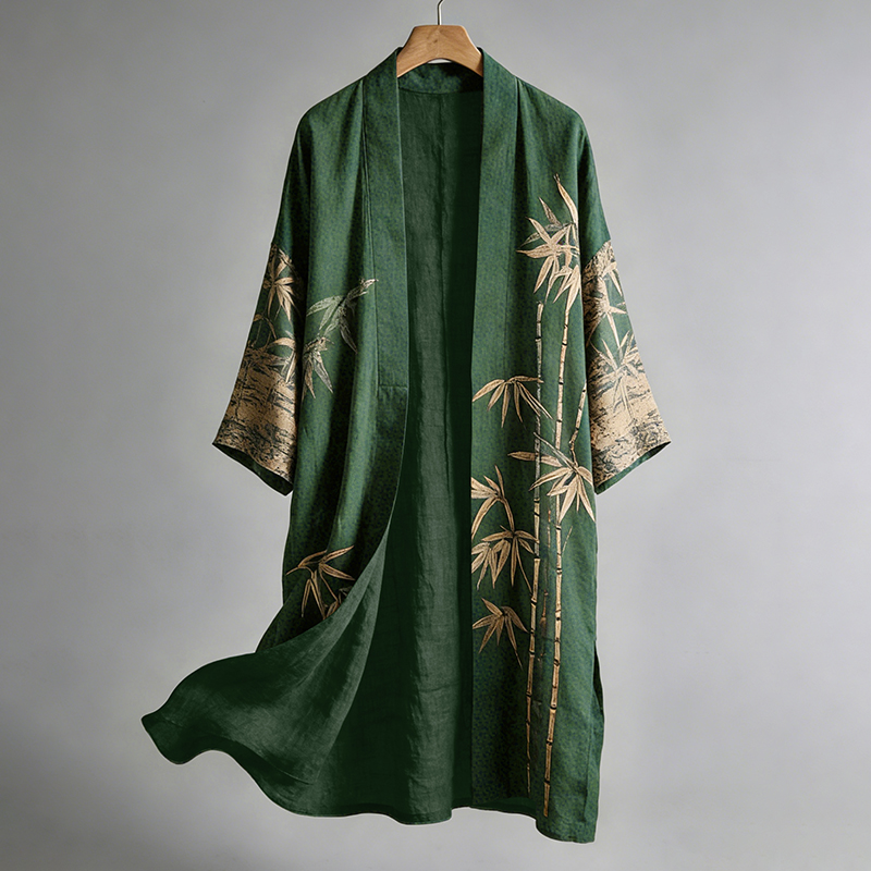 Japanese Bamboo Art Linen Blend Kimono