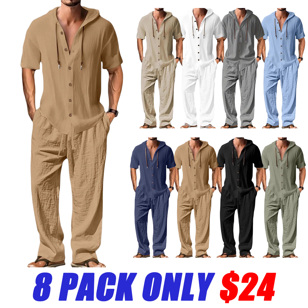 Men's Lightweight Hooded Two-Piece Set - Casual Vacation Loose Sweatshirt & Wide-Leg Pants for Summer