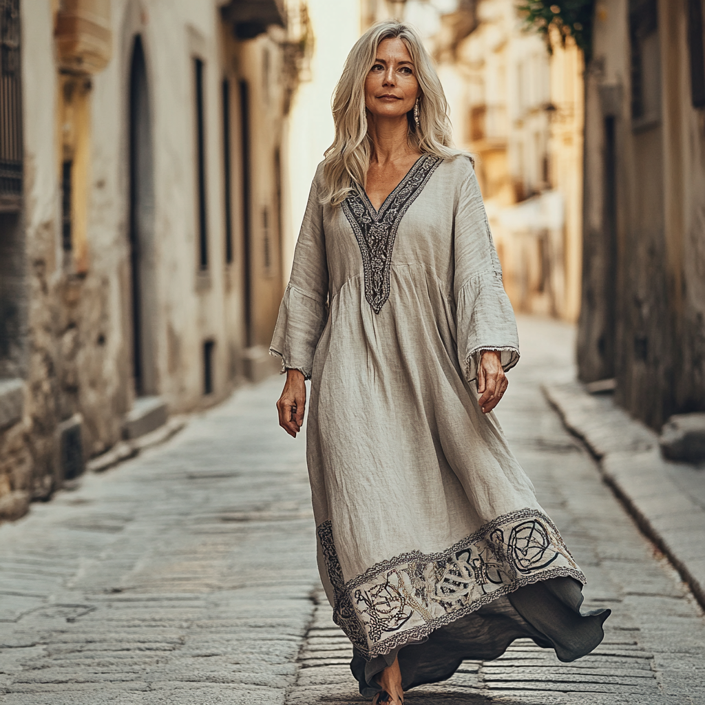 Vintage Loose Linen Patchwork Dress 5bb3