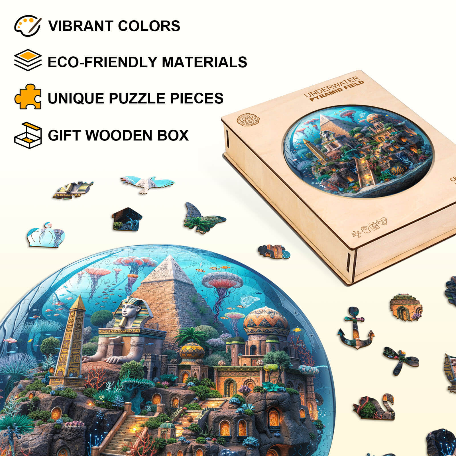 Underwater pyramid field Wooden Jigsaw Puzzle