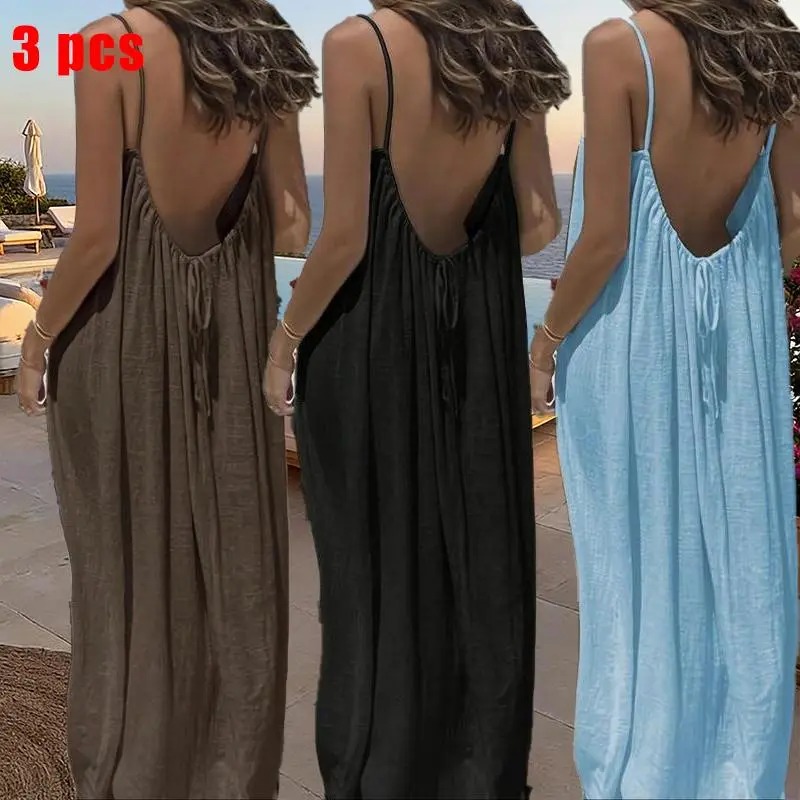 Women's Solid Color Cami Lounge Dress, Elegant Sleeveless Long Dress for Summer, Ladies Sleepwear for Indoor Wear