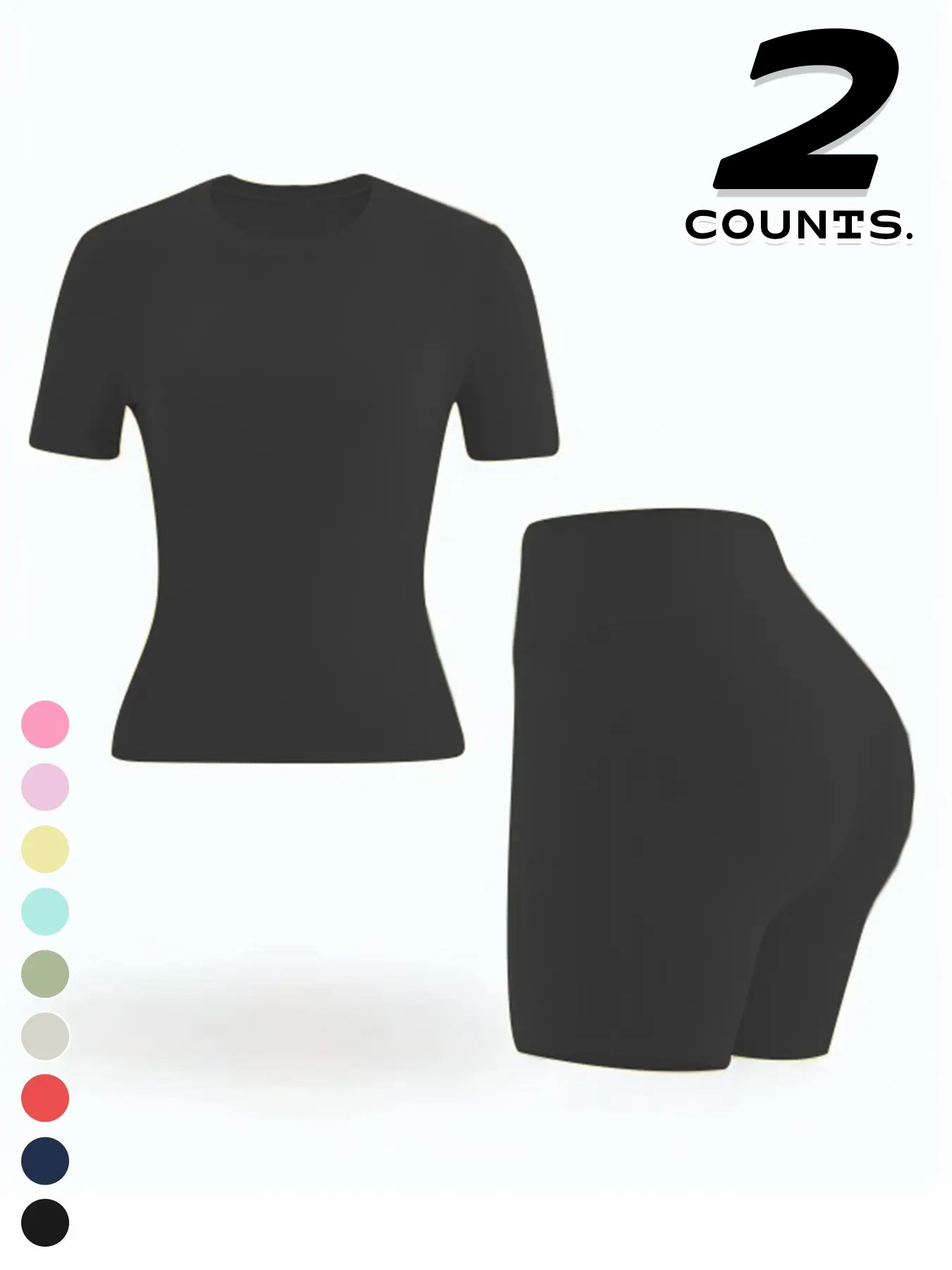 Women's Two-piece Set, Solid Color Tee & High Waist Skinny Shorts Tracksuit Set