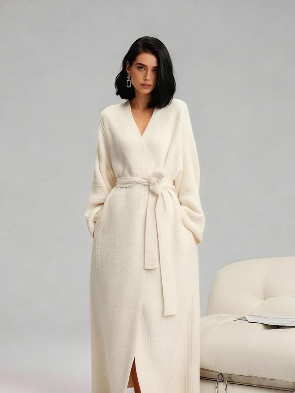 Women’s Plush Long Robe – Heavyweight Warm Flannel Lounge Robe with Tie Belt