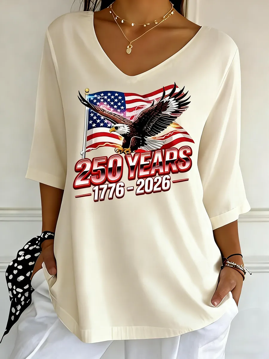 Women's USA 250th Anniversary Patriotic Eagle V-Neck Tunic Top