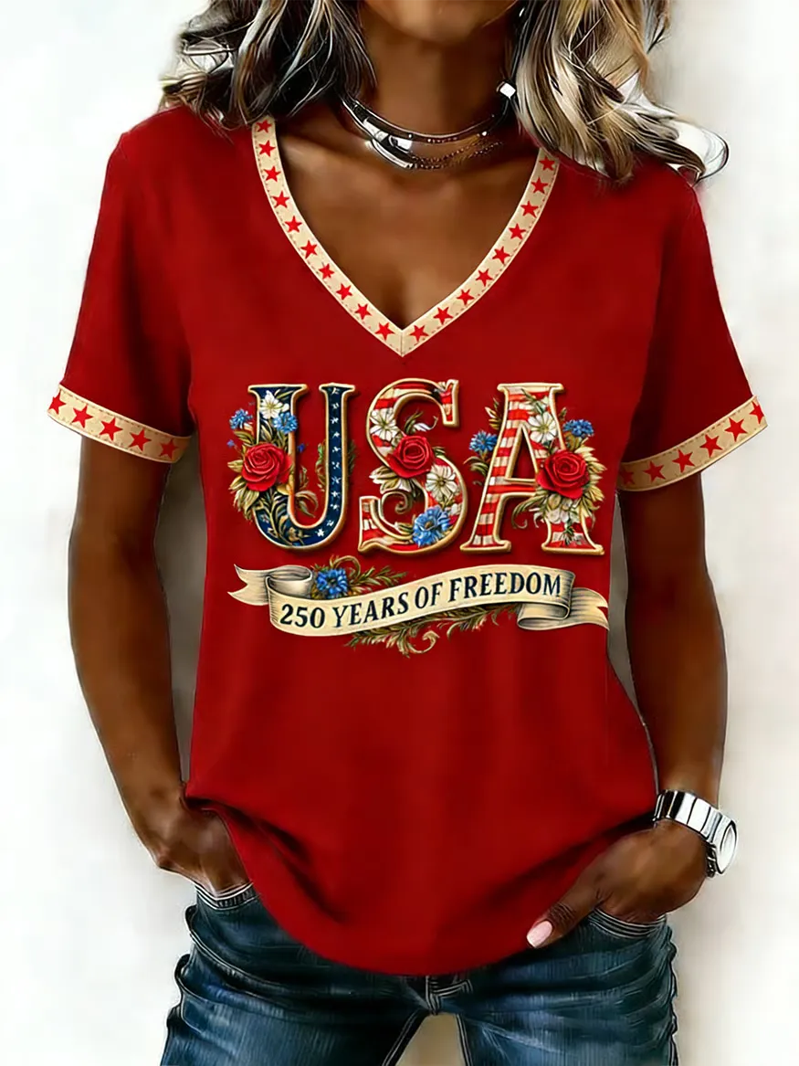 Women's American 250th Anniversary Print Crew Neck Top