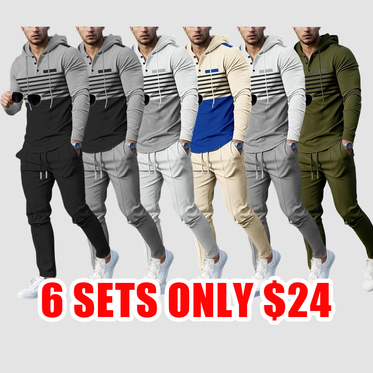 Men’s Hooded Striped Sweatshirt & Waffle Knit Pants Set