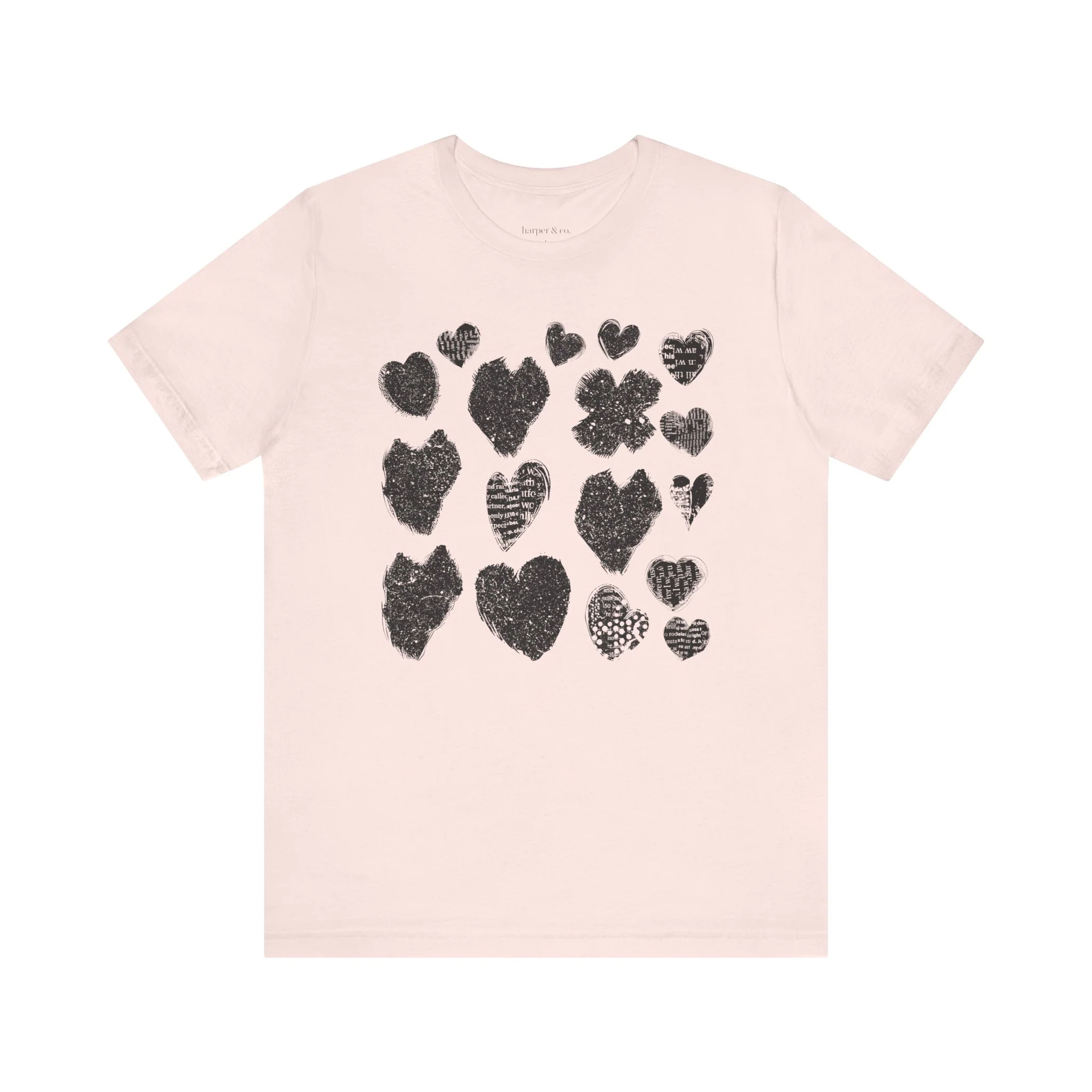 Black Grunge Hearts Unisex Jersey Short Sleeve Tee