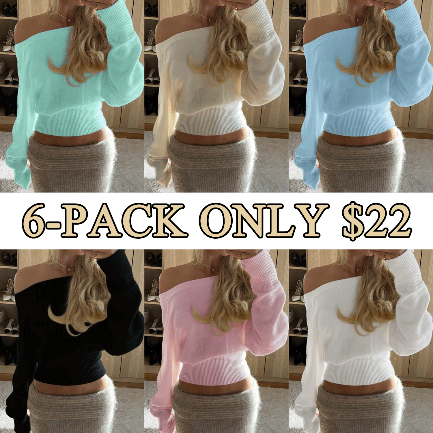 Women’s Off-Shoulder Ribbed Knit Long Sleeve Top