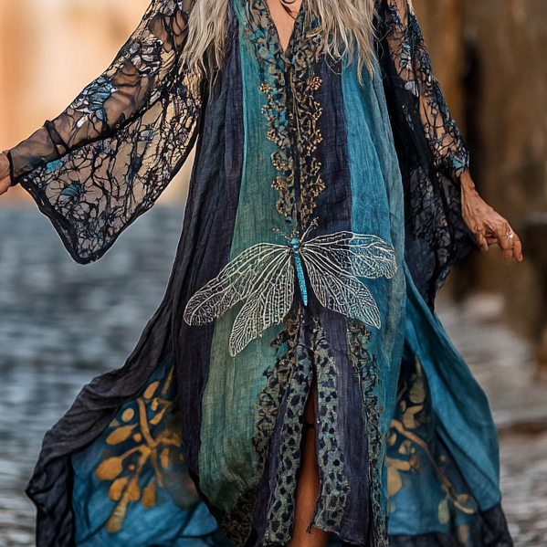 Vintage Hippie Loose Linen Dress 0c56