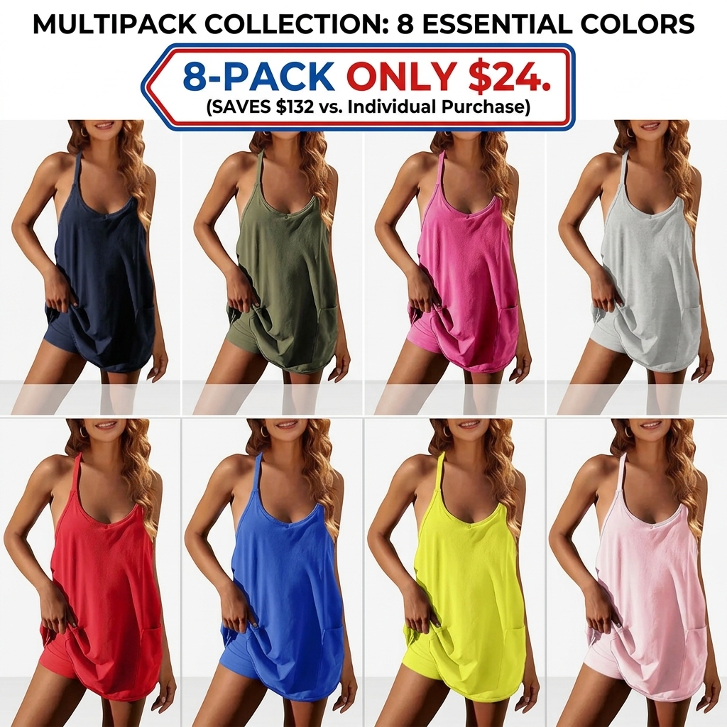 【Stock Up Deals】Athletic Sleeveless Tennis Dress with Shorts Built-in Shorts V Neck Spaghetti Straps Athletic Shorts Tennis Dress with Pockets