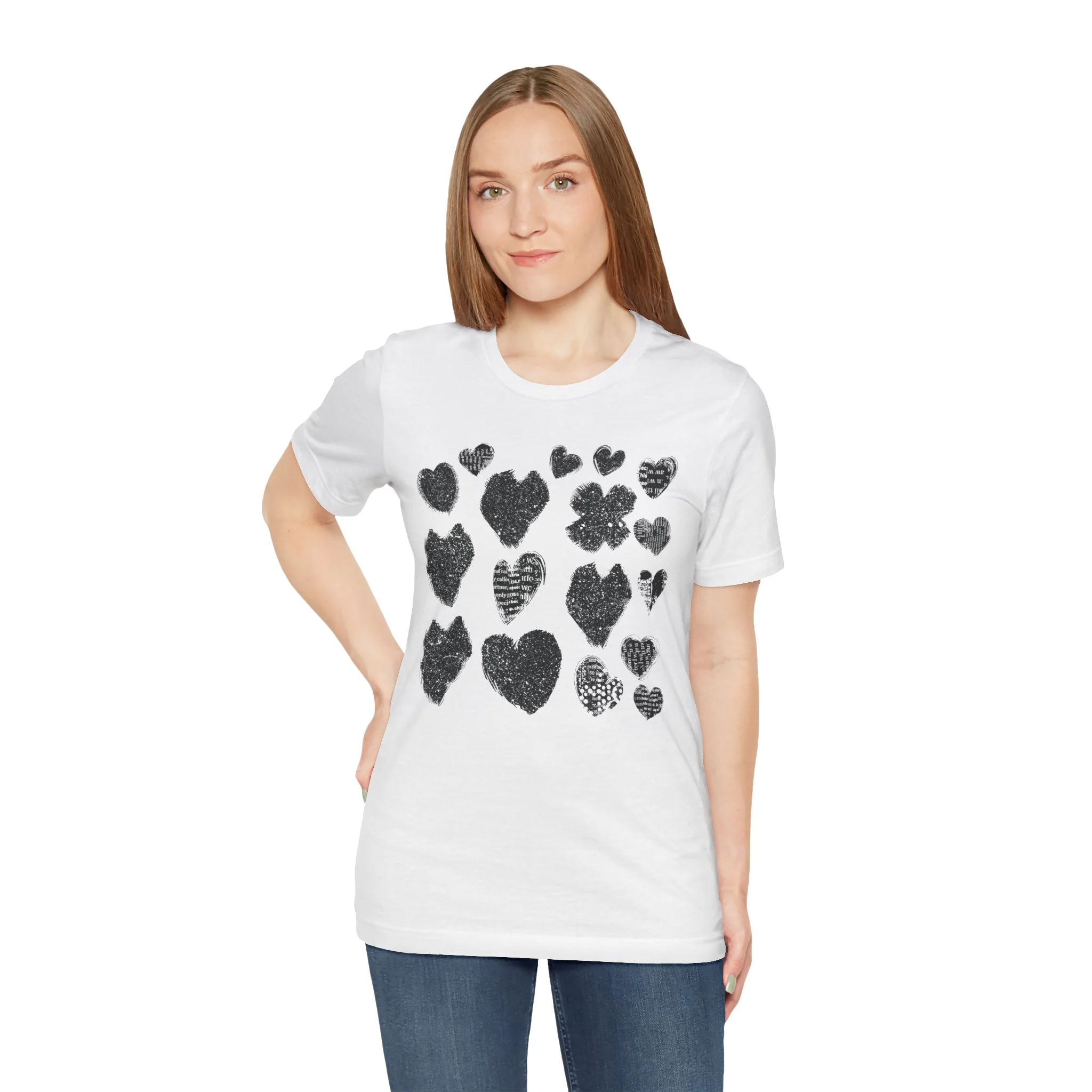 Black Grunge Hearts Unisex Jersey Short Sleeve Tee