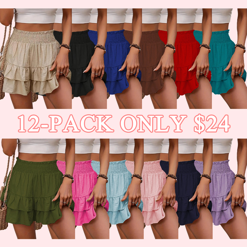 Women's Boho Frill Trim High Waist Shorts - Ruffled Tiered Casual Summer Bottoms