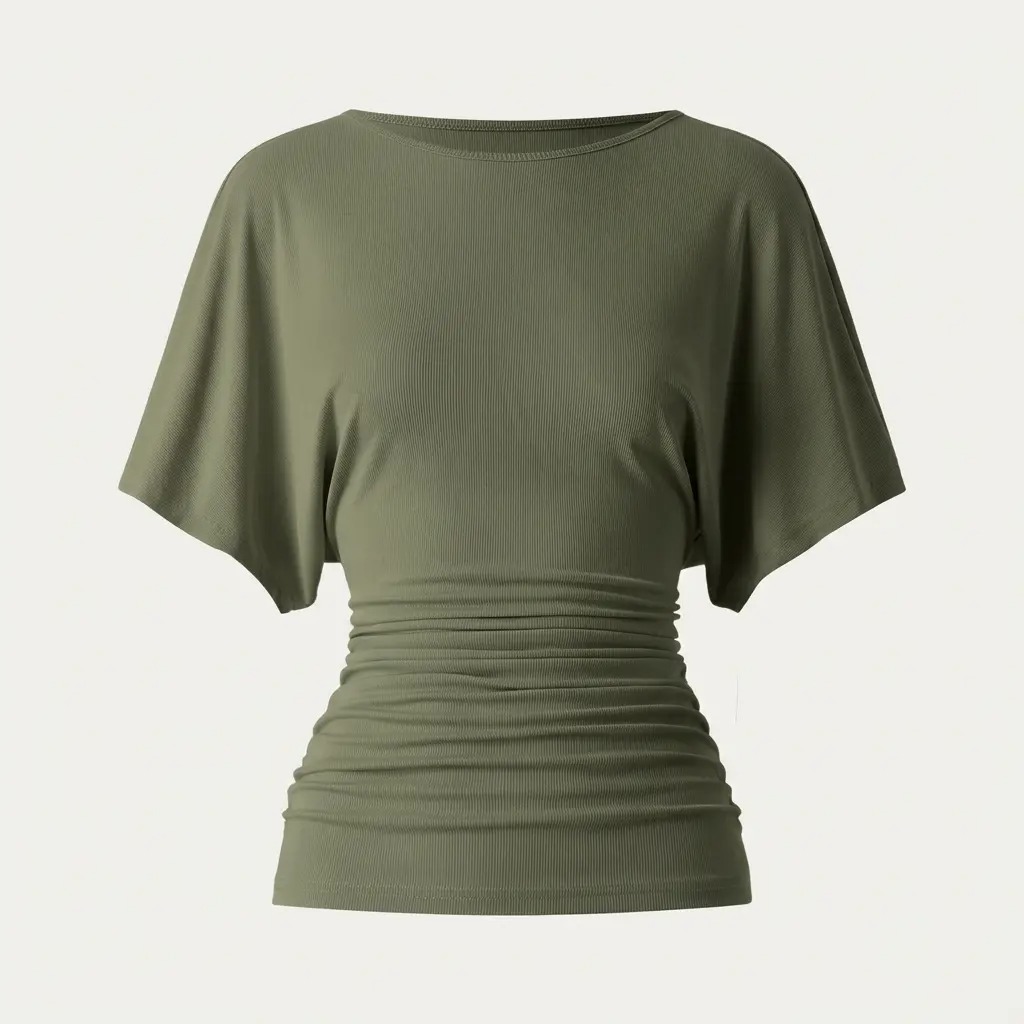 Women's Boatneck Batwing Sleeve Top with Side Ruching