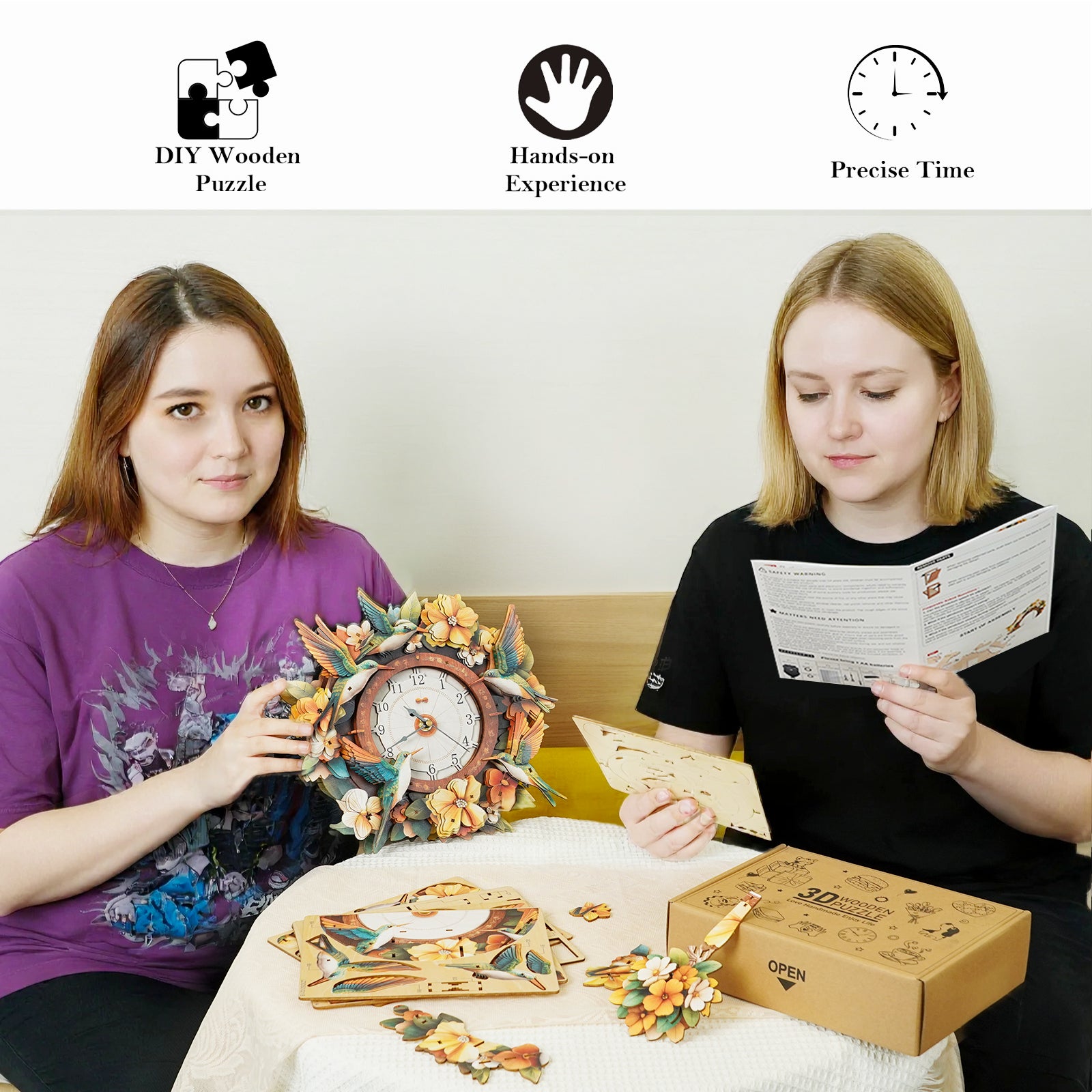 Hummingbird– DIY Wooden Clock, 3D Puzzle Craft Kit