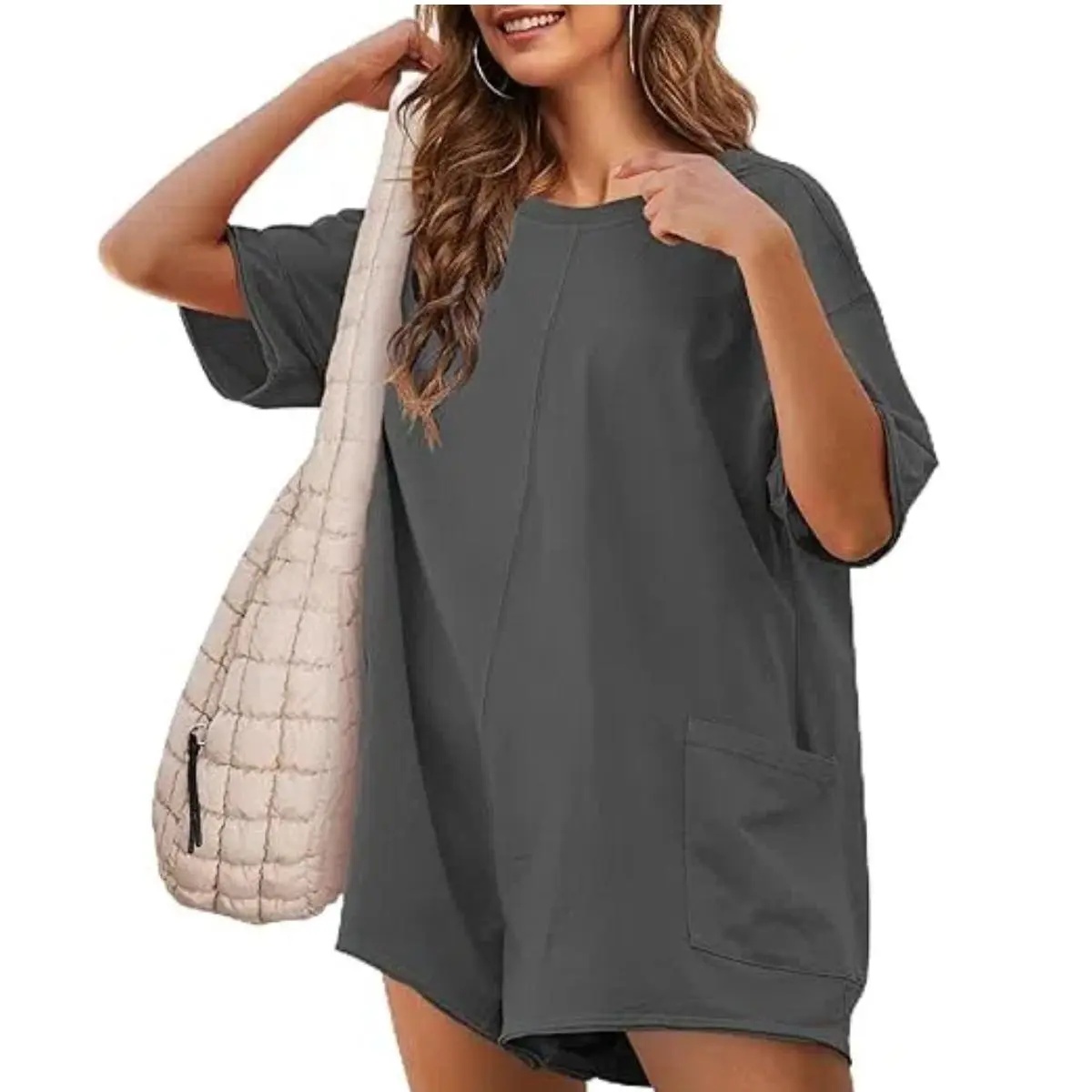 SCUSTY Womens Oversized Rompers Back V Neck Jumpsuits Casual Athletic Workout Tee Onesie Activewear