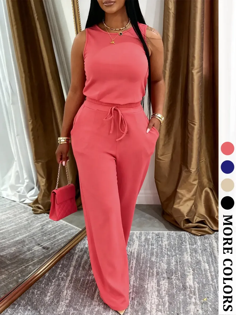 Women’s Spring/Summer Two-Piece Lounge Set with Pockets, Snatched & Comfy Sleeveless Top