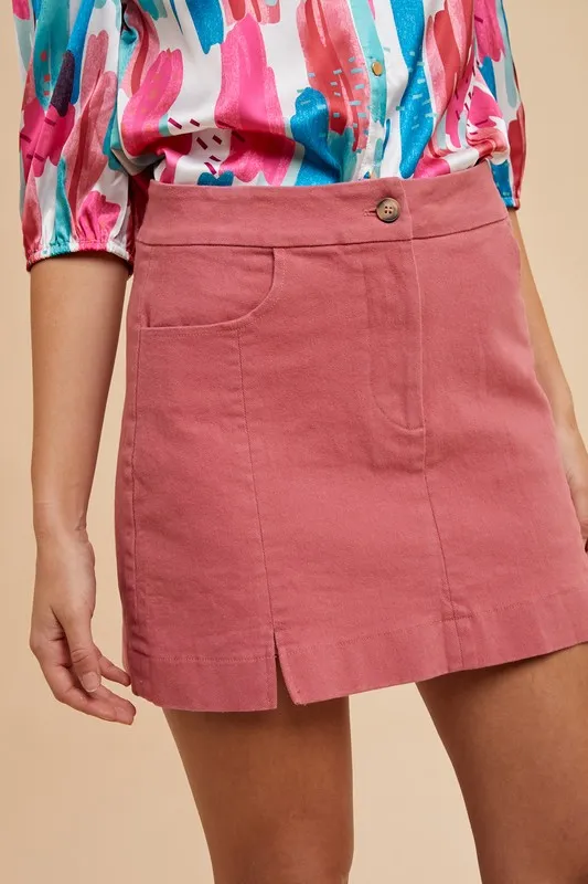 Comfort Stretch Cotton Slit Detailed Mini Skirt