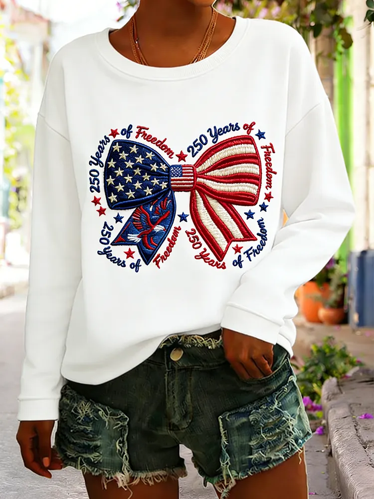 250 Years Of Freedom American Flag Bow Embroidered Gradient Sweatshirt