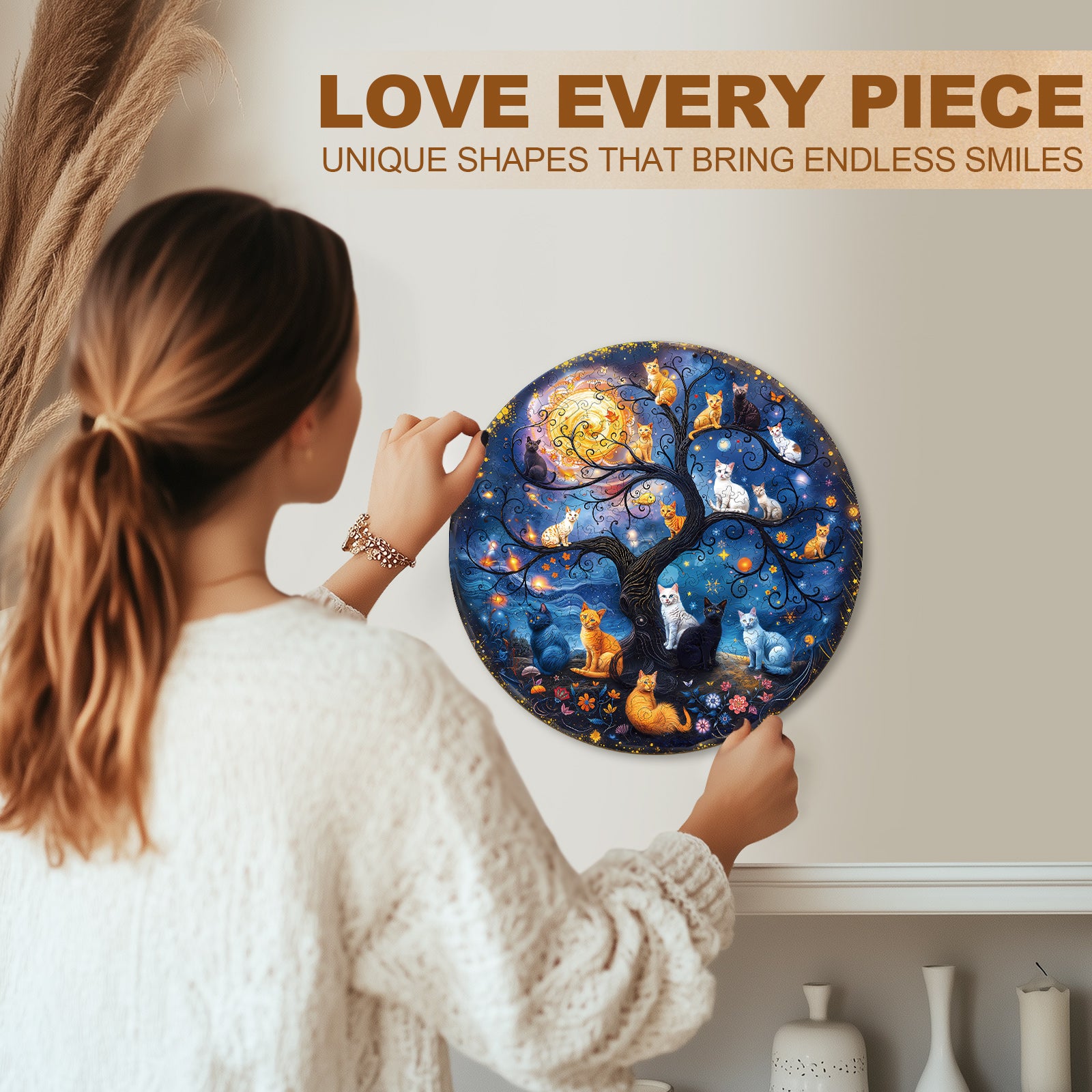 Tree And Cat Wooden Jigsaw Puzzle