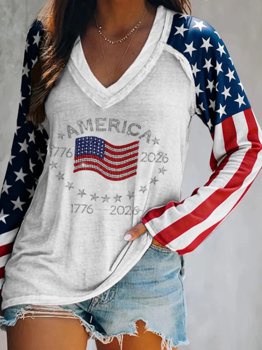 Ladies' Leisure 250Th Anniversary Celebration V-Neck Long Sleeved T-Shirt