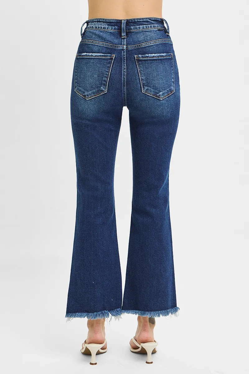 Full Size High Rise Crop Bootcut Fray Hem Jeans