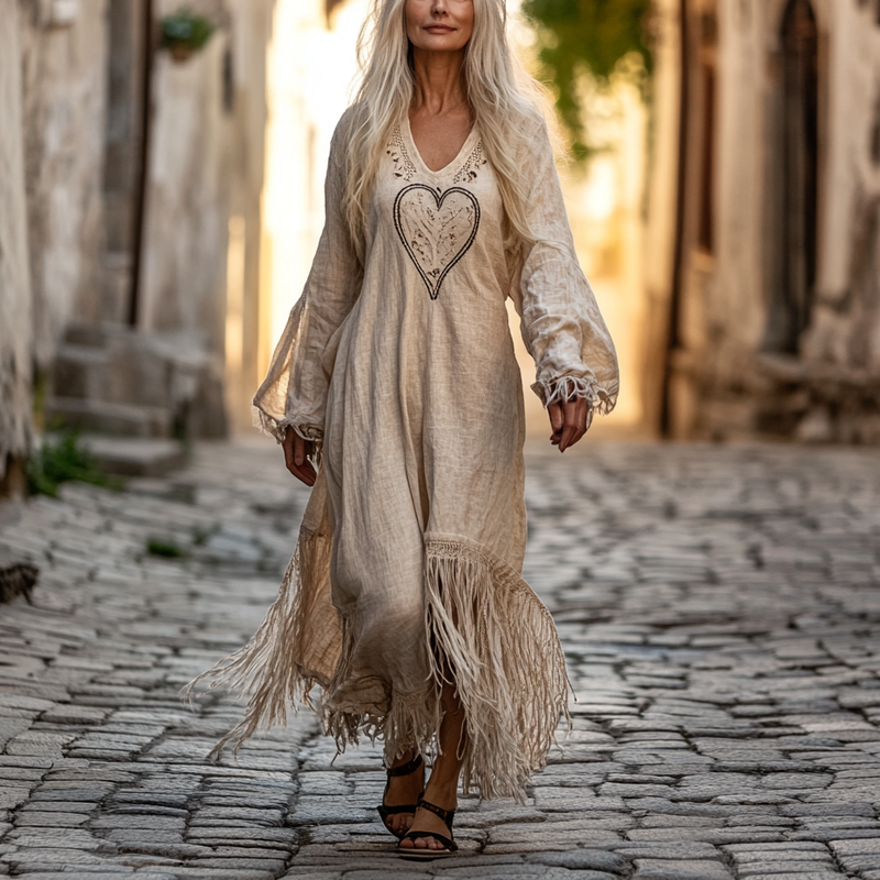 Vintage Loose Linen Patchwork Dress ffeb