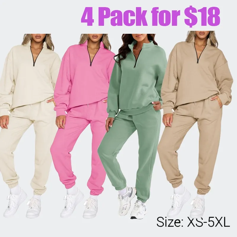 Women 2 Piece Outfits Sweatsuit Oversized Half Zip Pullover Long Sleeve Sweatshirt Jogger Pants Set with Pockets Outdoorfun