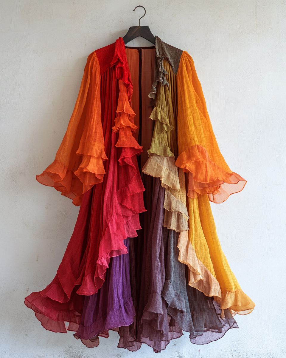 Color-Blocking Rainbow Ruffle Coat 38185