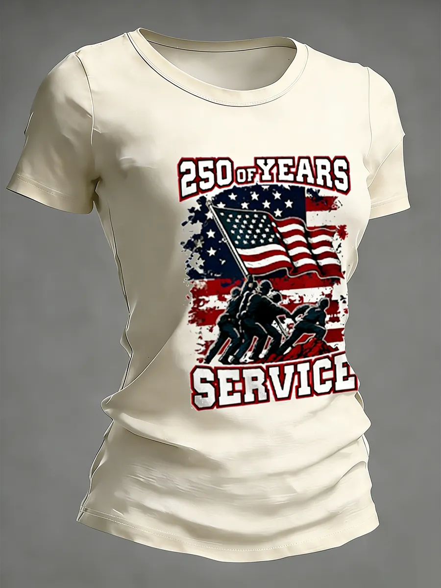 Women's 250 Years Of Service American Flag Raising T-Shirt