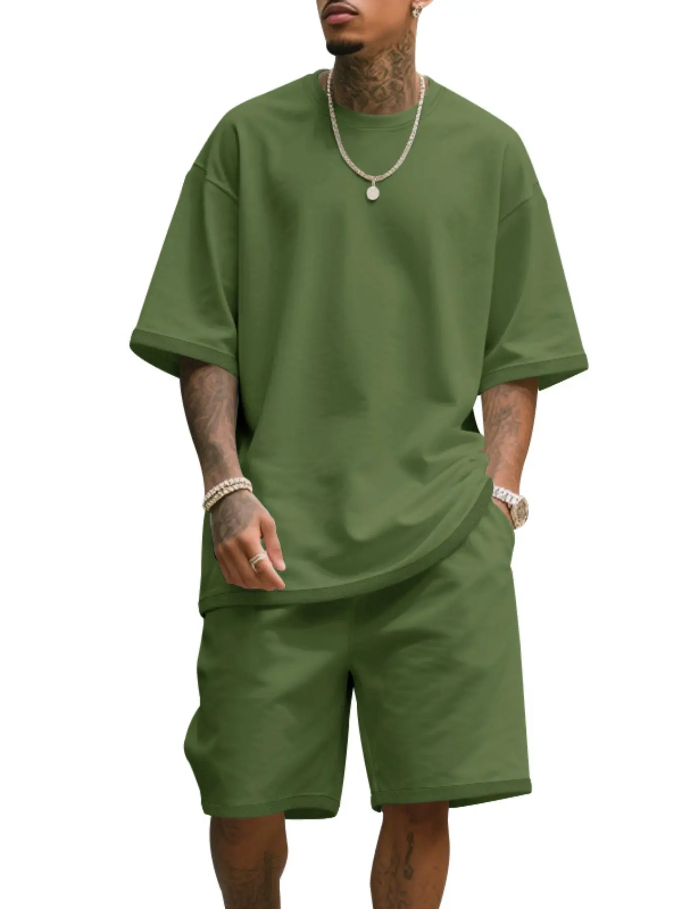 Men's Summer Casual Set, Pure Color Round Neck Short Sleeve Knit Tee & Shorts, Classic Loose Fit Sportswear, Comfortable Daily Wear Outfit