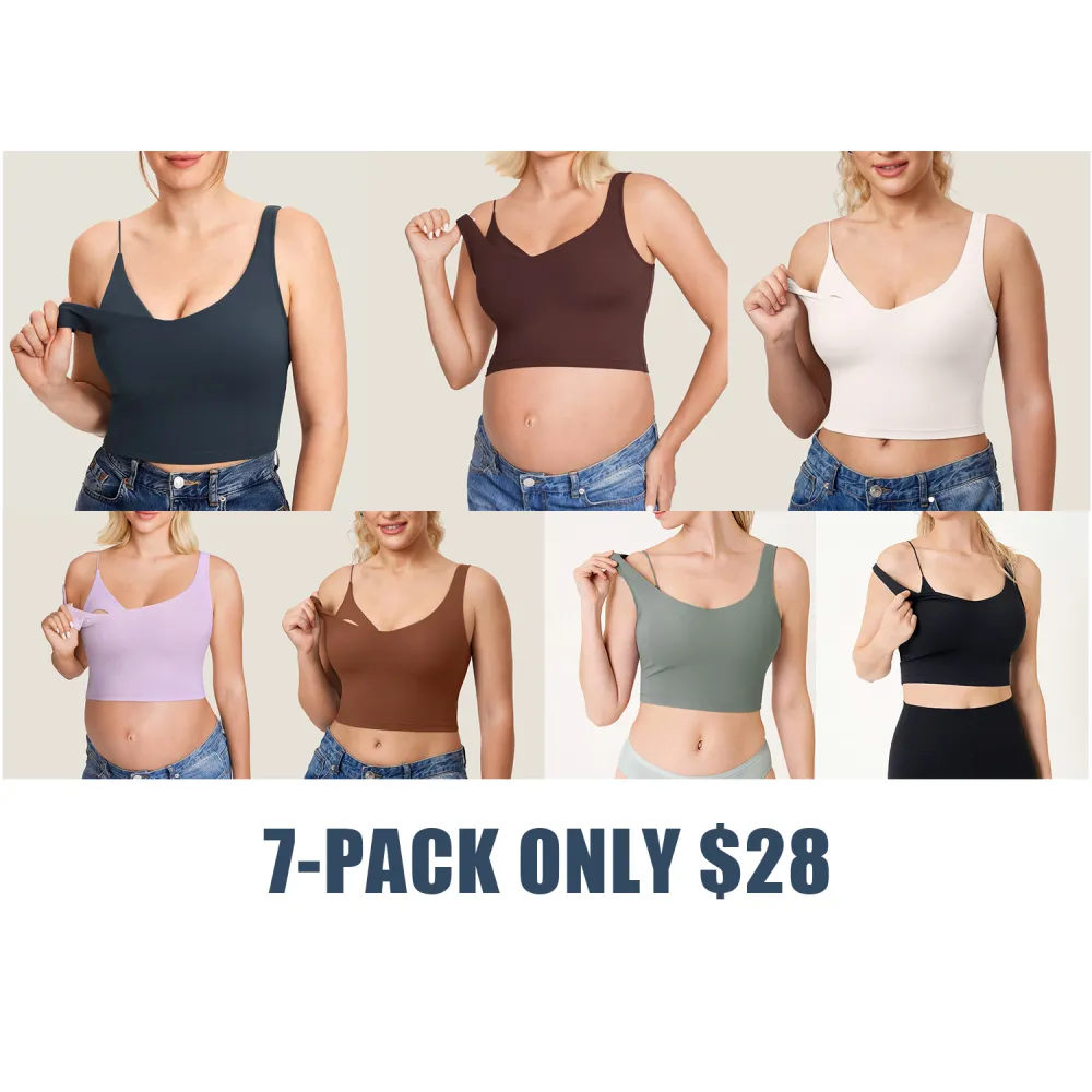 V Neck Nursing Crop Tank Top – Soft Maternity Bra for Breastfeeding & Sleep