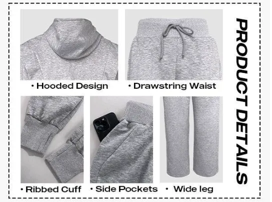 Hooded Long Sleeve Sweatshirt and Casual Wide Leg Sweatpants Set