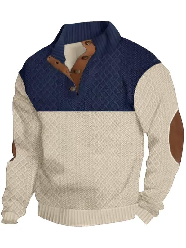 Men’s Colorblock Jacquard Sweatshirt – Casual Sports Pullover for Fall & Winter