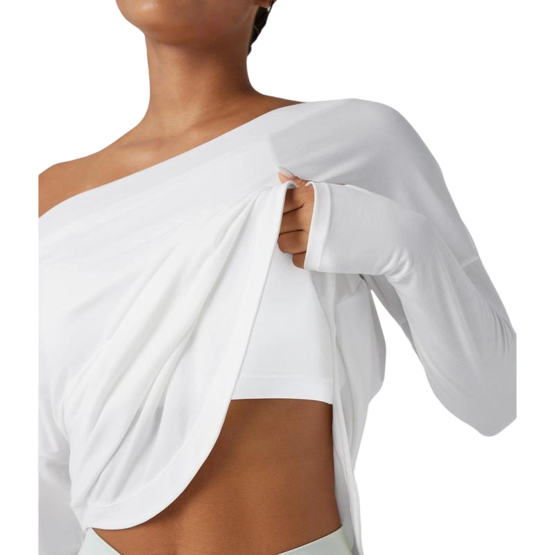 Women’s One-Shoulder Long Sleeve Yoga Top with Built-In Bra