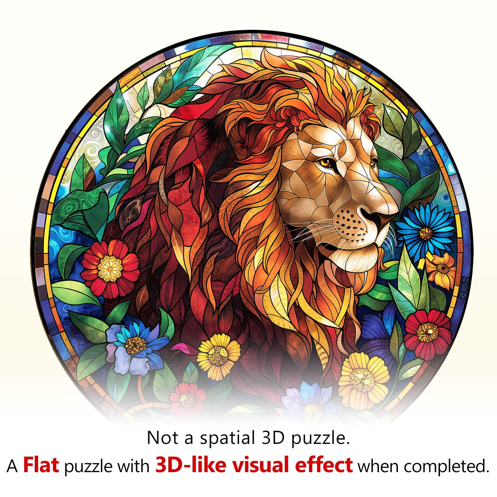 Stained Glass Lion Wooden Jigsaw Puzzle