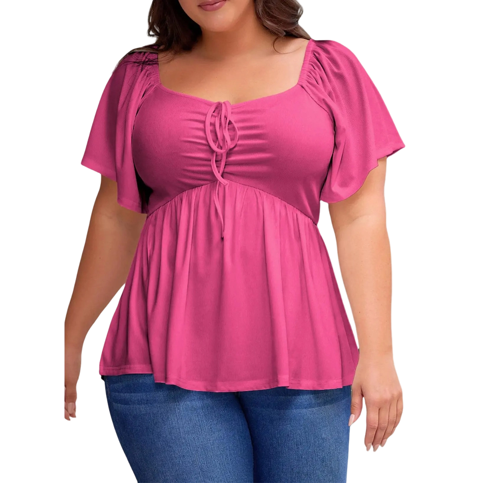 Women Plus Size Sweetheart Neck Short Sleeve Shirred Peplum Blouse Tops Shirts
