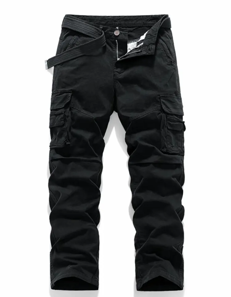 Men's Casual Straight-Leg Cargo Pants with Belt – Multi-Pocket, All-Season Comfort for Daily Streetwear