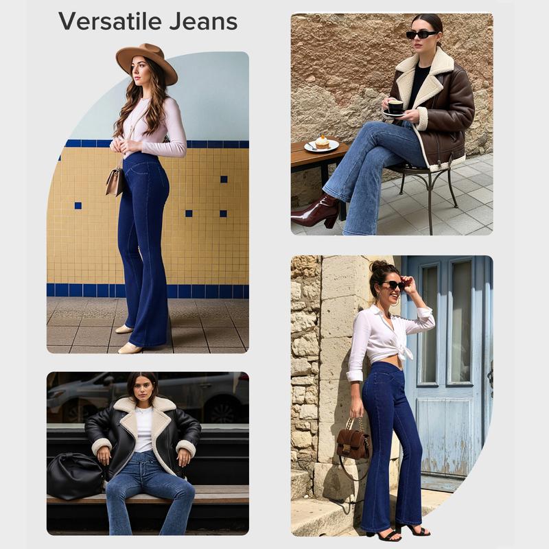 🔥Women’s High-Waisted Bootcut Flare Jeans – Crossover Waist, Stretch Denim & Back Pockets