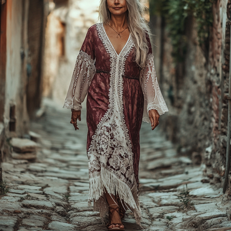 Vintage Loose Linen Patchwork Dress df13