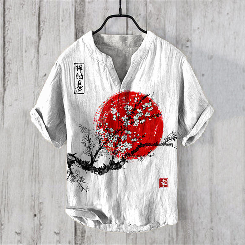 Japanese Ink Painting Of Sunrise Art Linen Blend