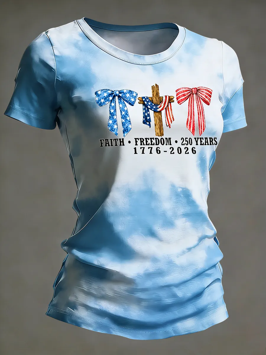 Faith Freedom Patriotic Cross American Flag Bow T-shirt