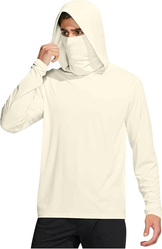 Men’s UPF 50+ Sun Protection Hooded Fishing Shirt with Face Mask