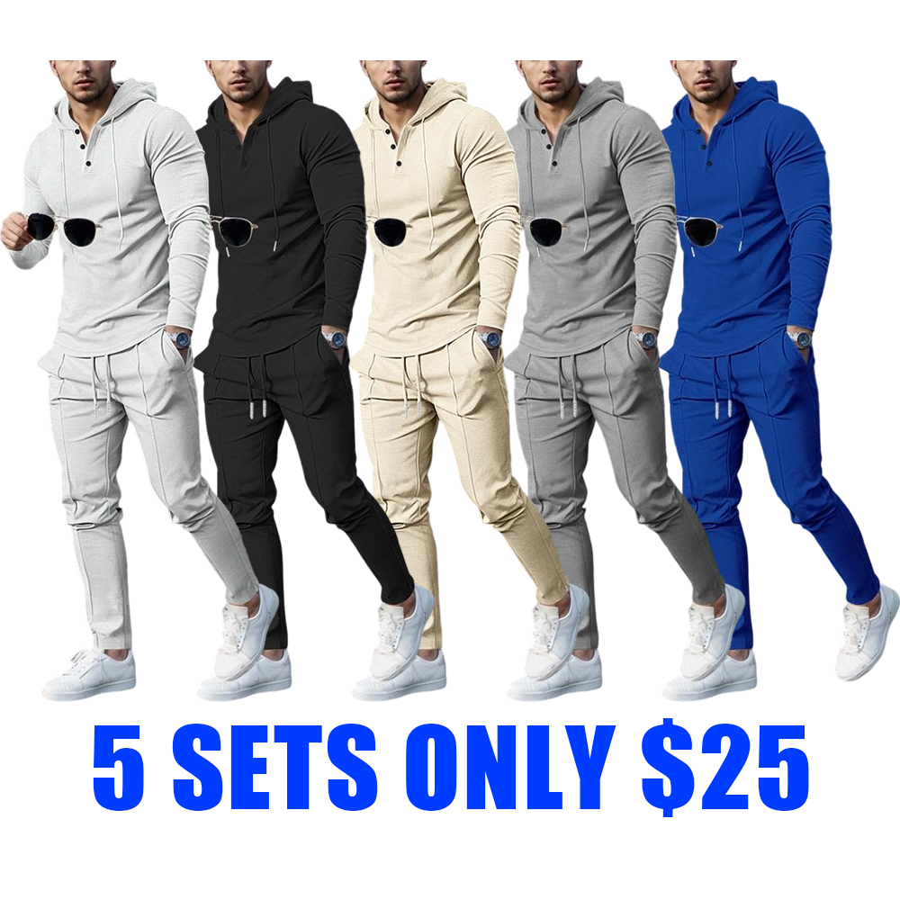 Men’s Quick-Dry Waffle Hoodie & Pants Lounge Set