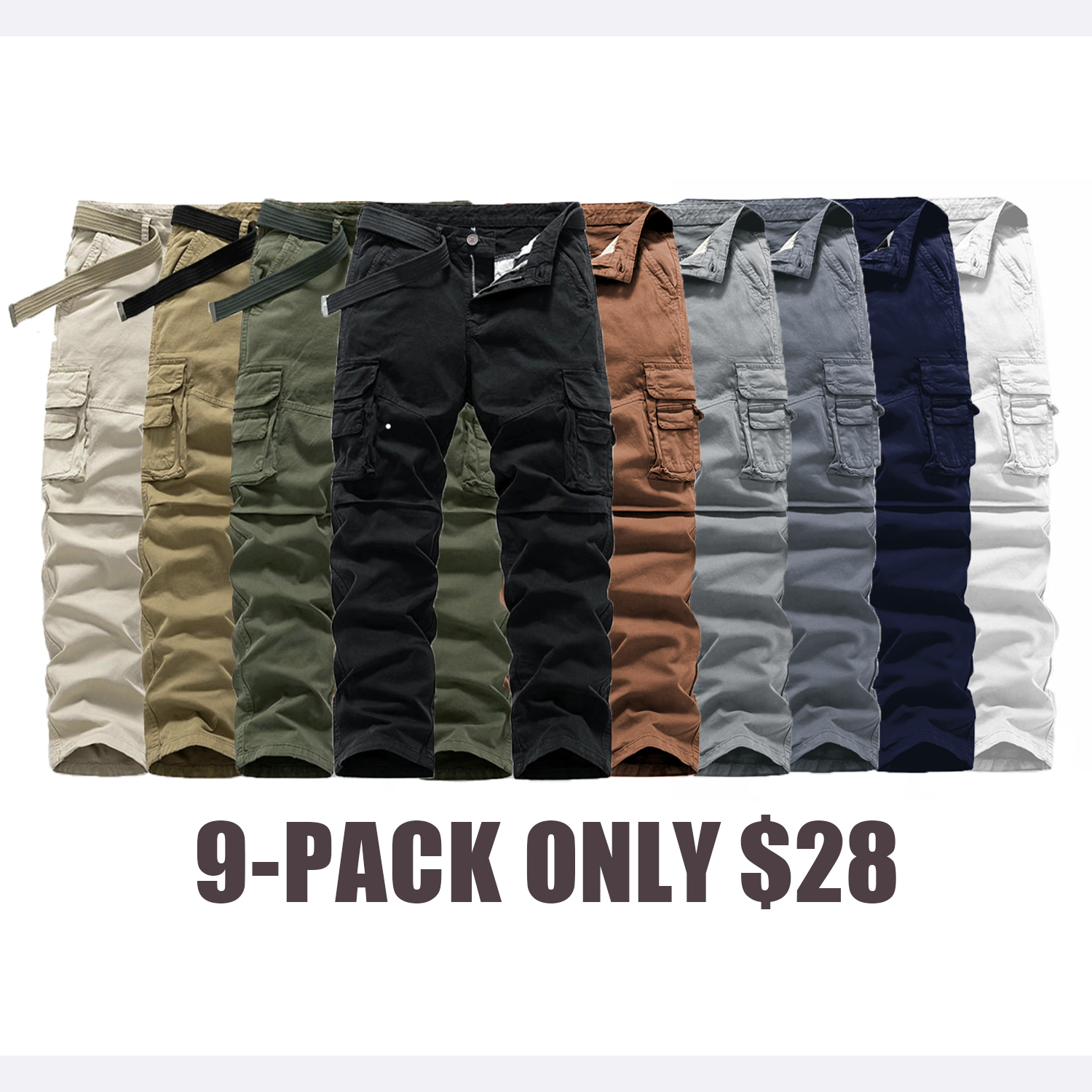 Men's Casual Straight-Leg Cargo Pants with Belt – Multi-Pocket, All-Season Comfort for Daily Streetwear