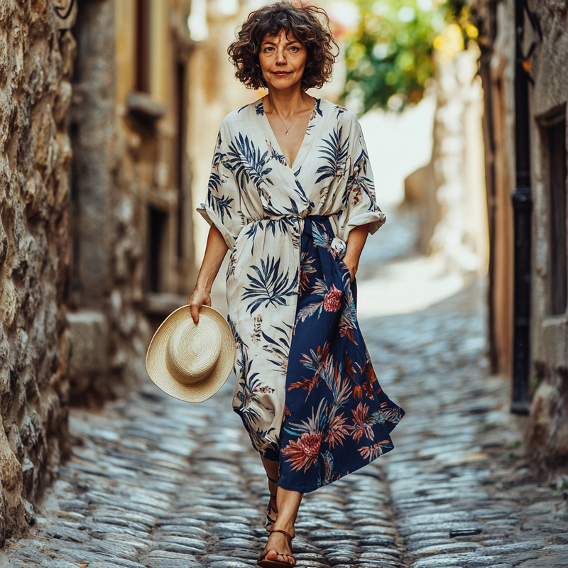 Vintage Loose Linen Patchwork Dress 56bd